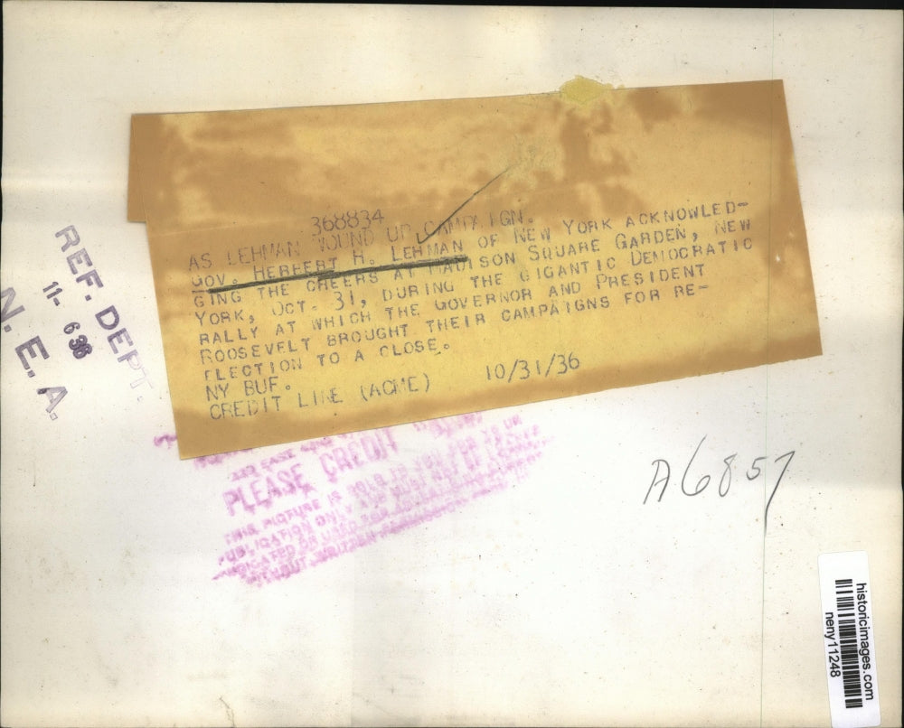 1936 Press Photo New York Gov. Herbert Lehman Madison Square Garden NYC