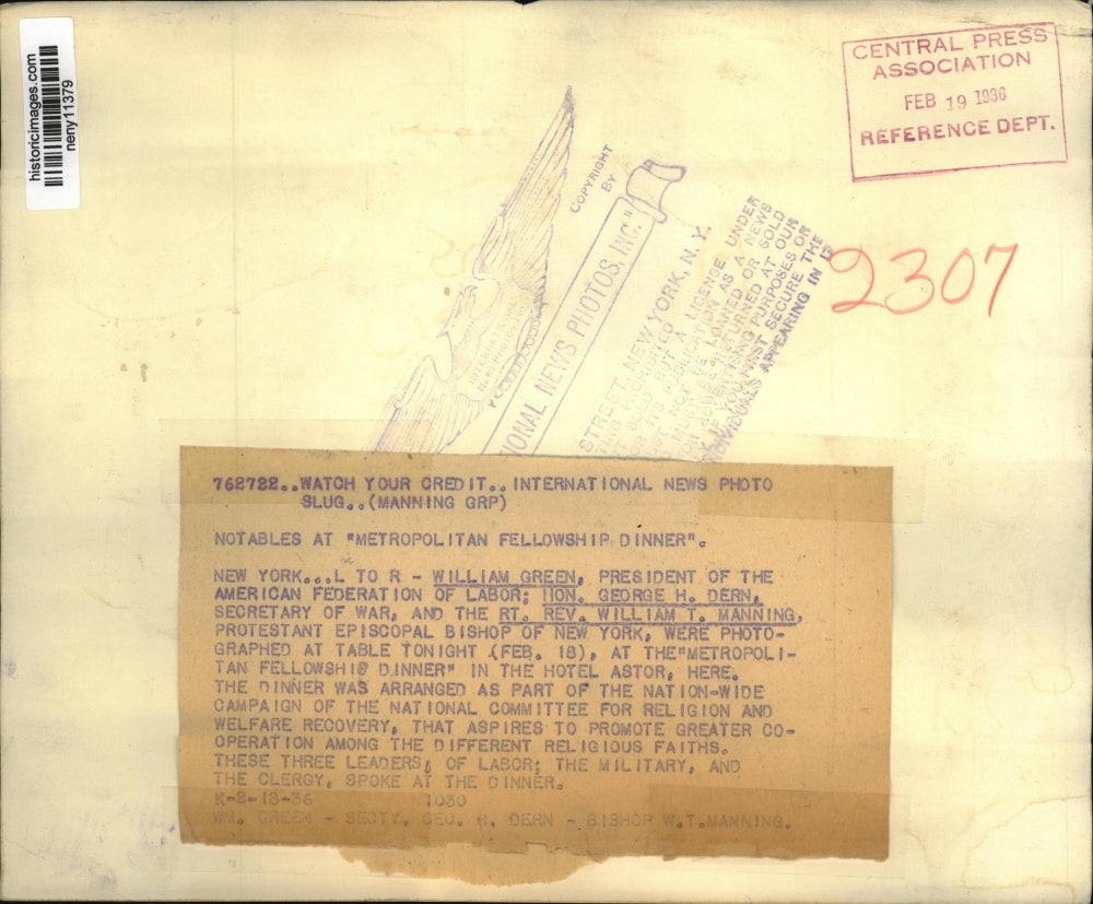 1936 Press Photo New York Metropolitan Fellowship Dinner Attendees NYC