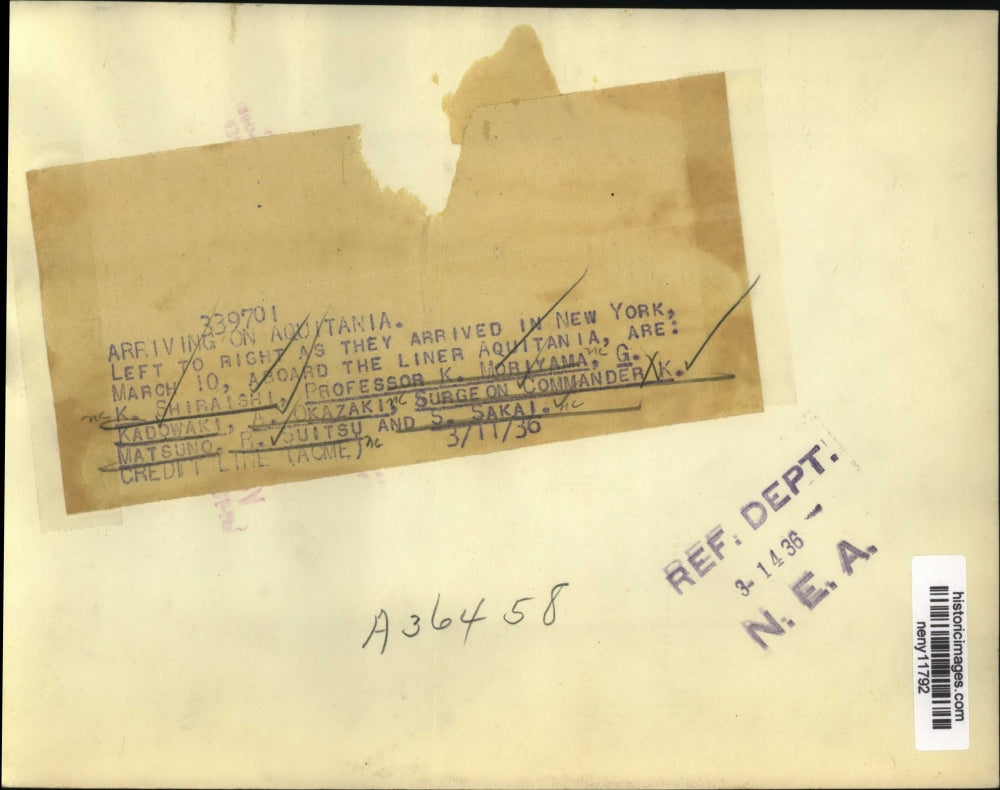 1936 Press Photo New York Men Arriving on Aquitania NYC - neny11792