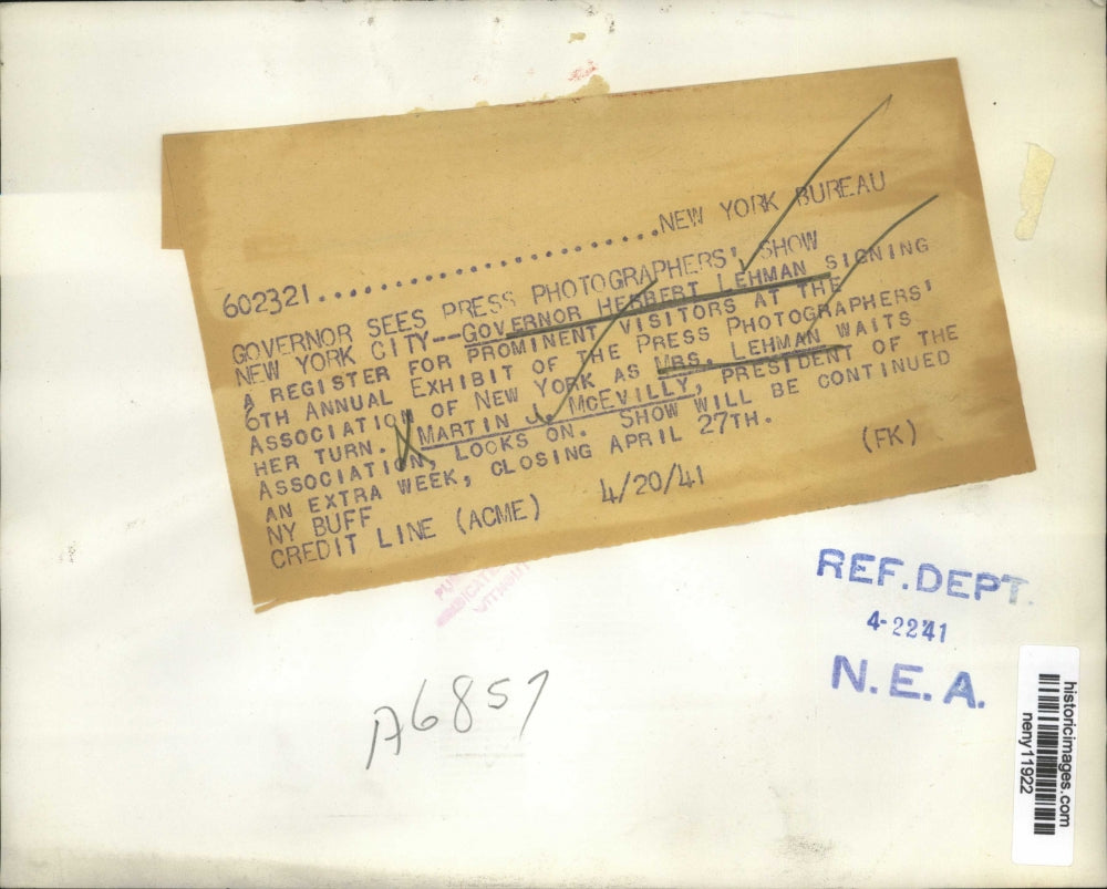 1941 Press Photo New York Gov. Herbert Lehman at Press Photographers Show NYC