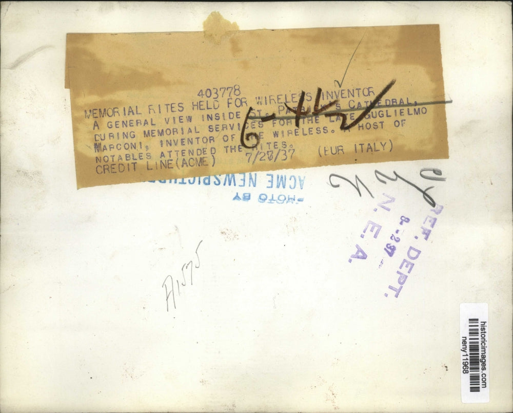 1937 Press Photo New York St Patrick's Cathedral memorial for Marconi in NYC