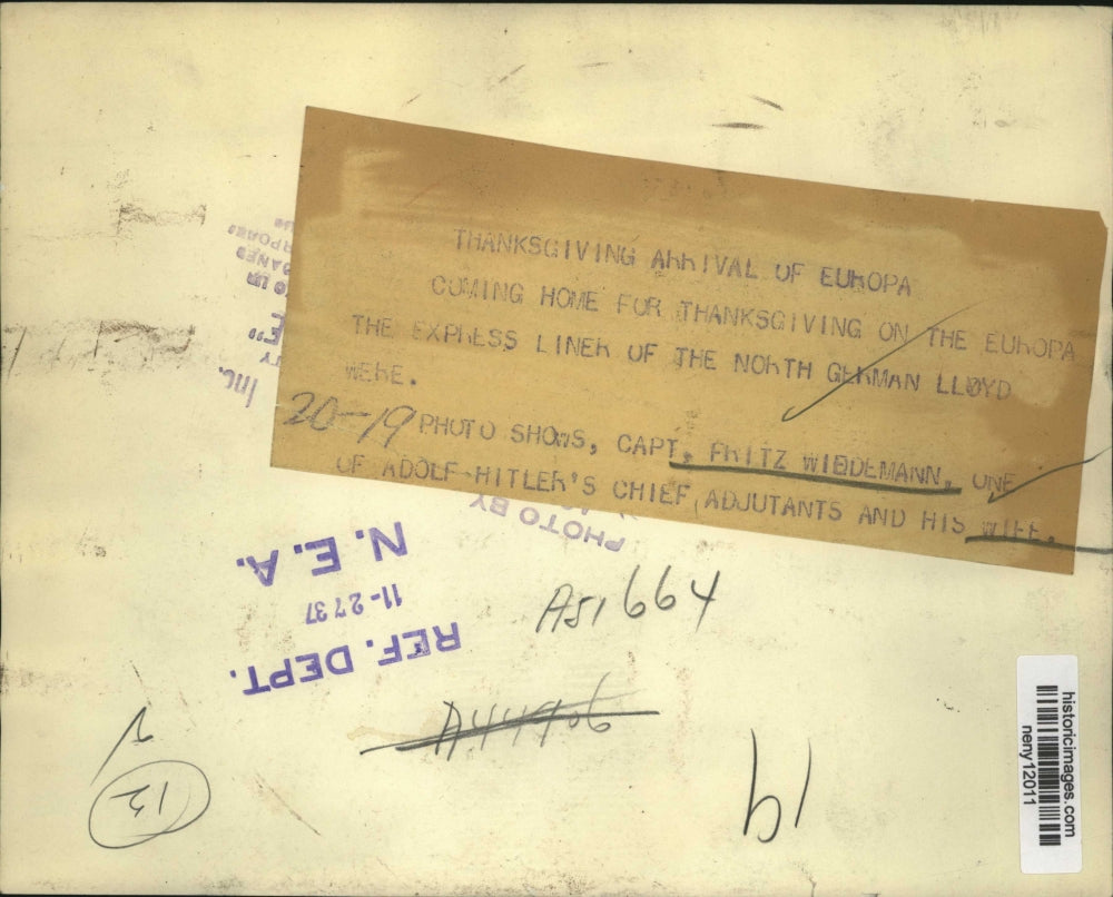 1937 Press Photo New York Capt Wildeman Hitler's Chief & His Wife NYC