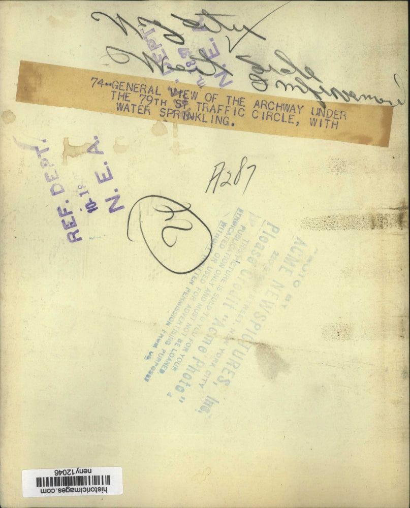 1937 Press Photo New York West Side 79th St Traffic Circle Archway Fountain NYC