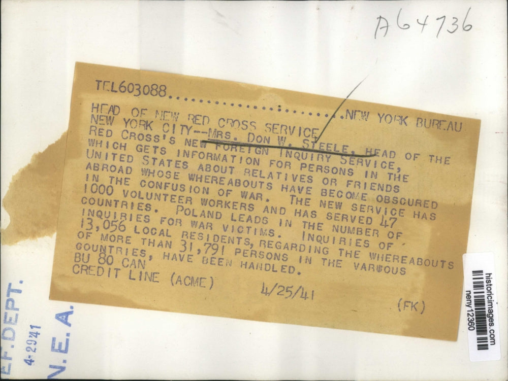 1941 Press Photo New York Head of new Red Cross Service NYC - neny12360