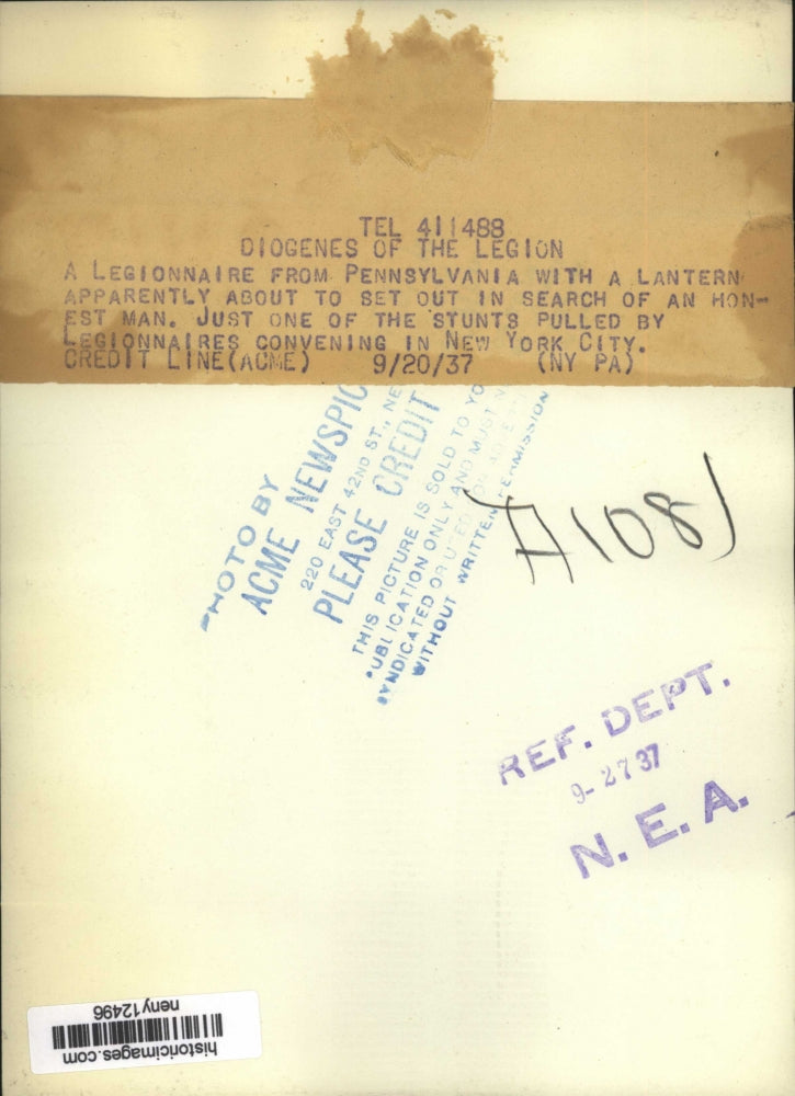 1937 Press Photo New York Diogenes of the Legion NYC - neny12496
