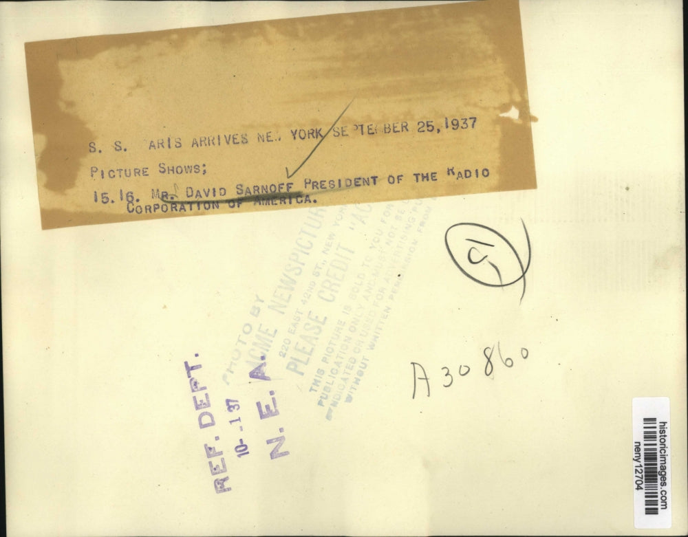 1937 Press Photo New York Mr David Sarnoff Pres of the Radio Corp of America NYC