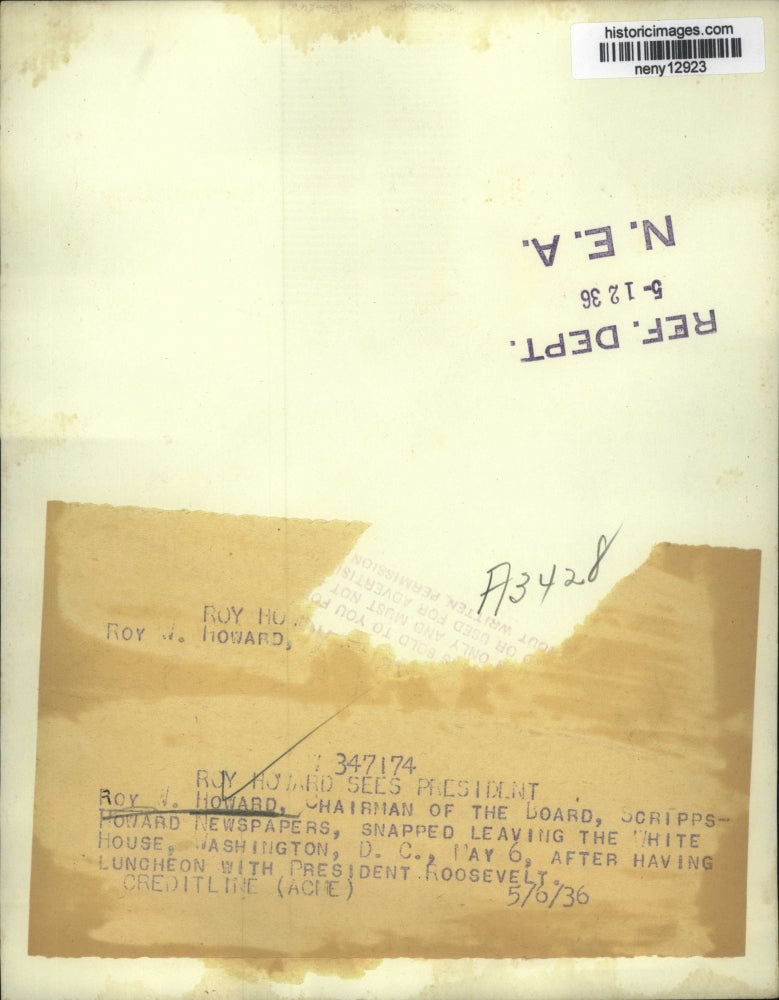 1936 Press Photo New York Roy W Howard Shown Leaving White House After Lunch NYC