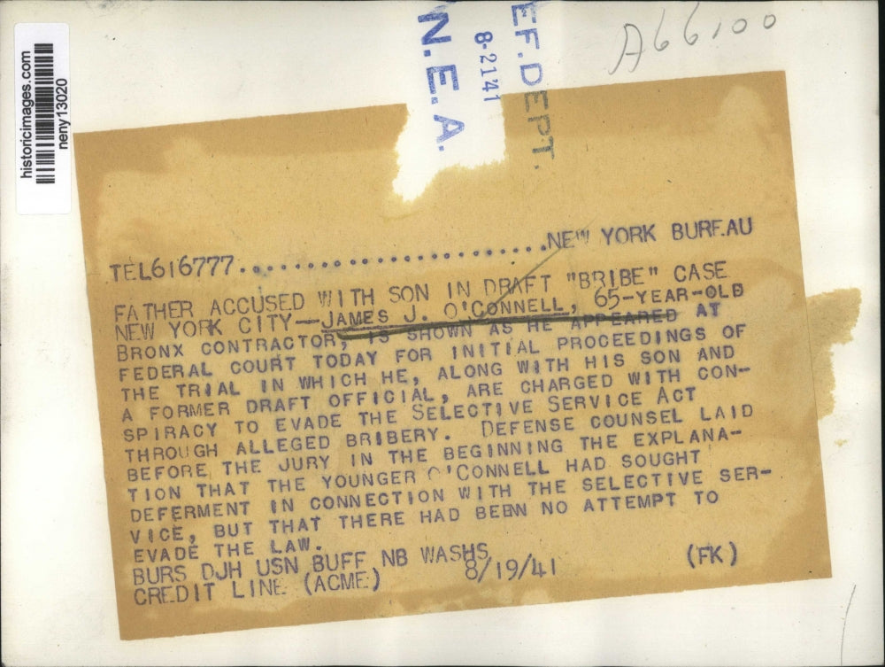 1941 Press Photo New York James J O'Connell at Federal Court in NYC - neny13020