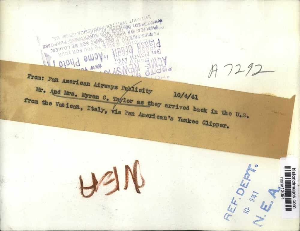 1941 Press Photo New York Arriving from Italy on the Clipper NYC - neny13091