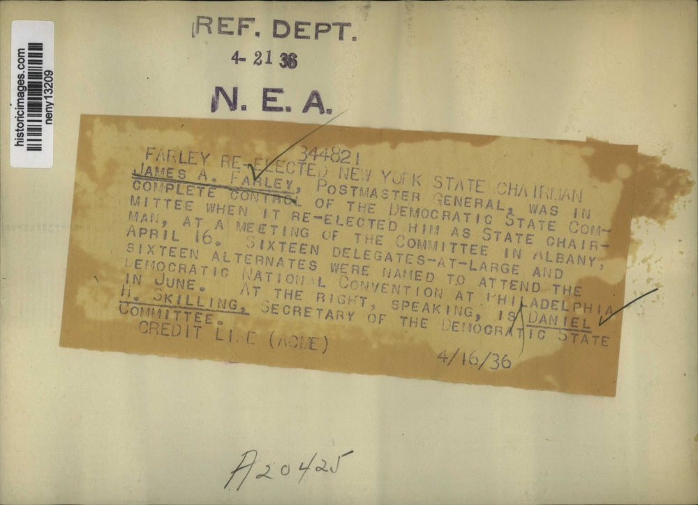 1936 Press Photo Farley Re-Elected New York State Chairman NYC - neny13209