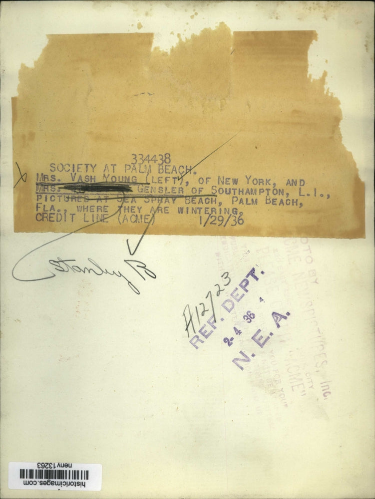 1936 Press Photo New York Mrs Young & Mrs Gensler Winter in Palm Beach NYC