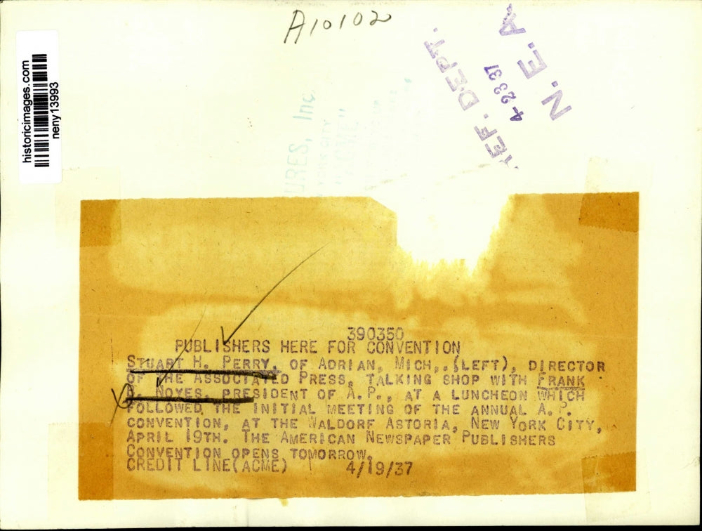 1937 Press Photo New York Publishers at AP Luncheon for Convention NYC