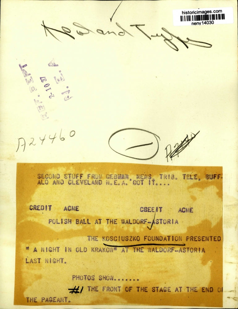 1937 Press Photo New York Polish Ball at Waldorf-Astoria Kosciuszko Found. NYC