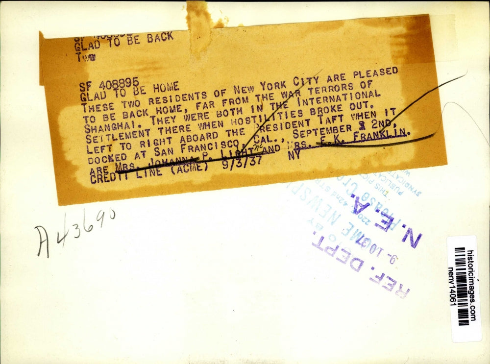 1937 Press Photo New York Mrs JP Light, Mrs FK Franklin of NYC - neny14061