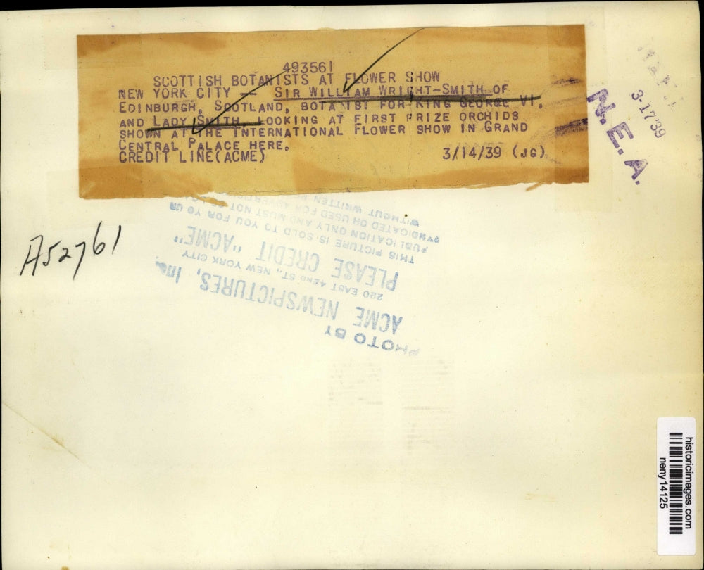 1939 Press Photo New York International Flower Show Sir William Wright Smith NYC