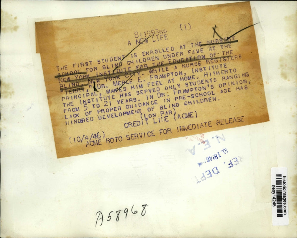 1946 Press Photo New York A New Life-For Blind Children NYC - neny14245