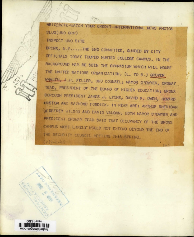 1946 Press Photo New York UNO committee & city officials at Hunter College NYC