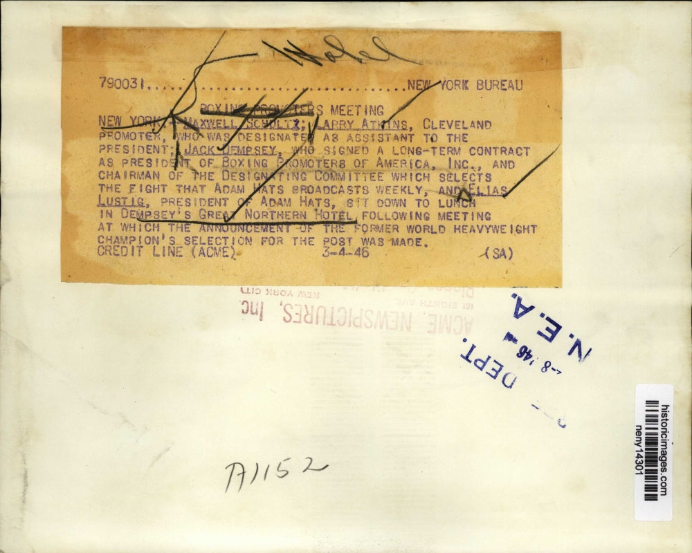 1946 Press Photo New York Boxing promoters meeting in NYC - neny14301