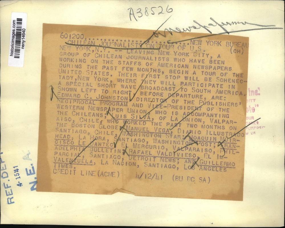 1941 Press Photo New York Chilean Journalists on Tour of United States NYC