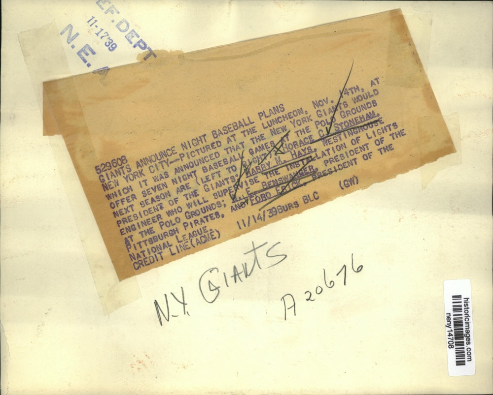 1939 Press Photo New York Giants Baseball Luncheon Meeting NYC - neny14708