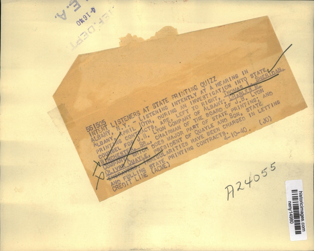 1940 Press Photo New York State Printing Contract Investigation Hearing NYC