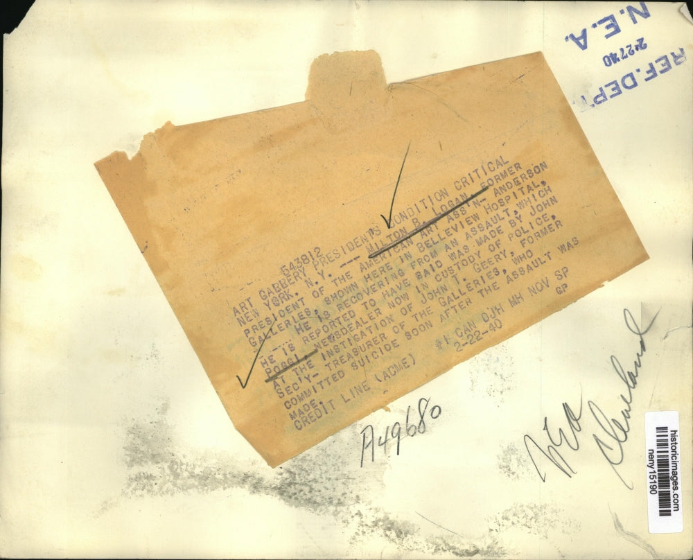 1940 Press Photo New York Milton B. Logan recovering after assault Belleview NYC