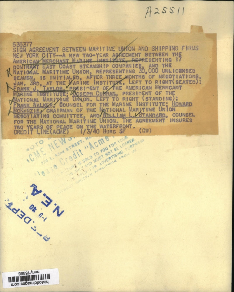 1940 Press Photo New York Agmt Signed Between Maritime Union & Ship Firms NYC