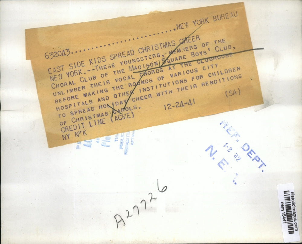 1941 Press Photo New York Madison Square Boys Club Choral Club NYC - neny15441