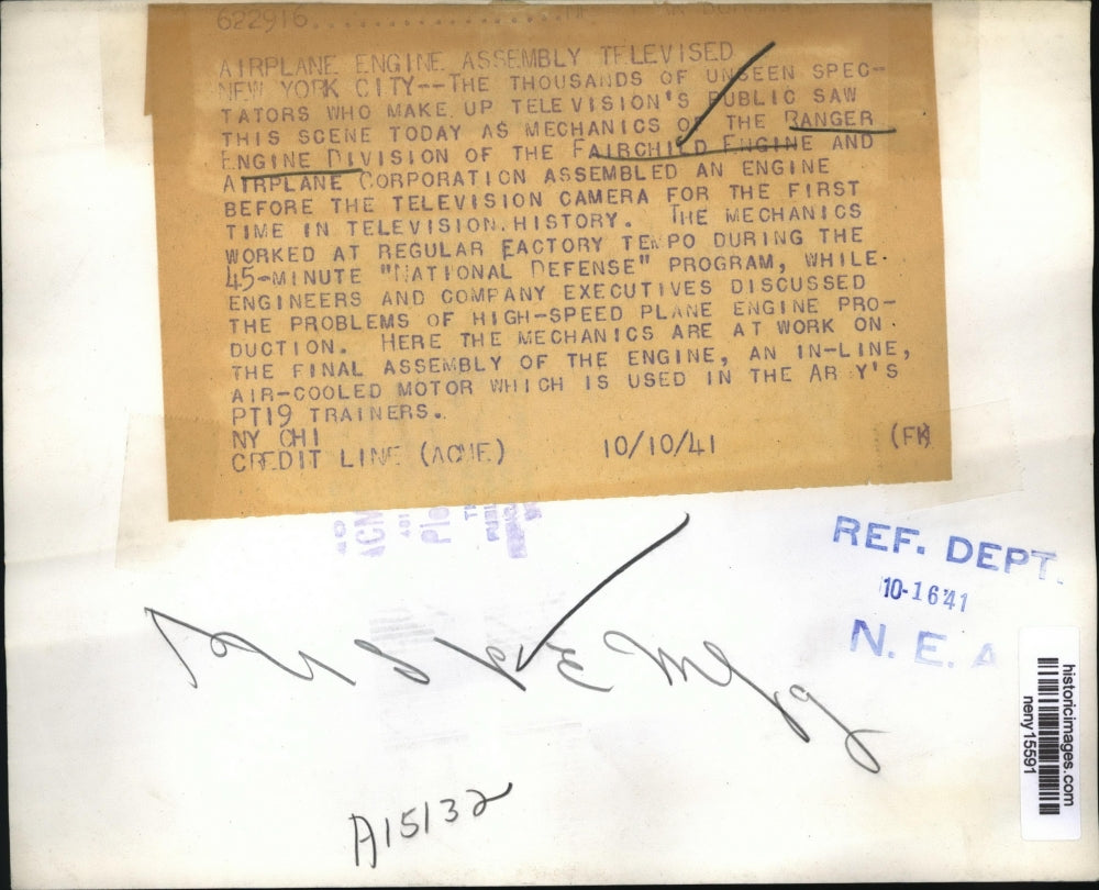 1941 Press Photo New York Airplane Engine Assembly Televised NYC - neny15591