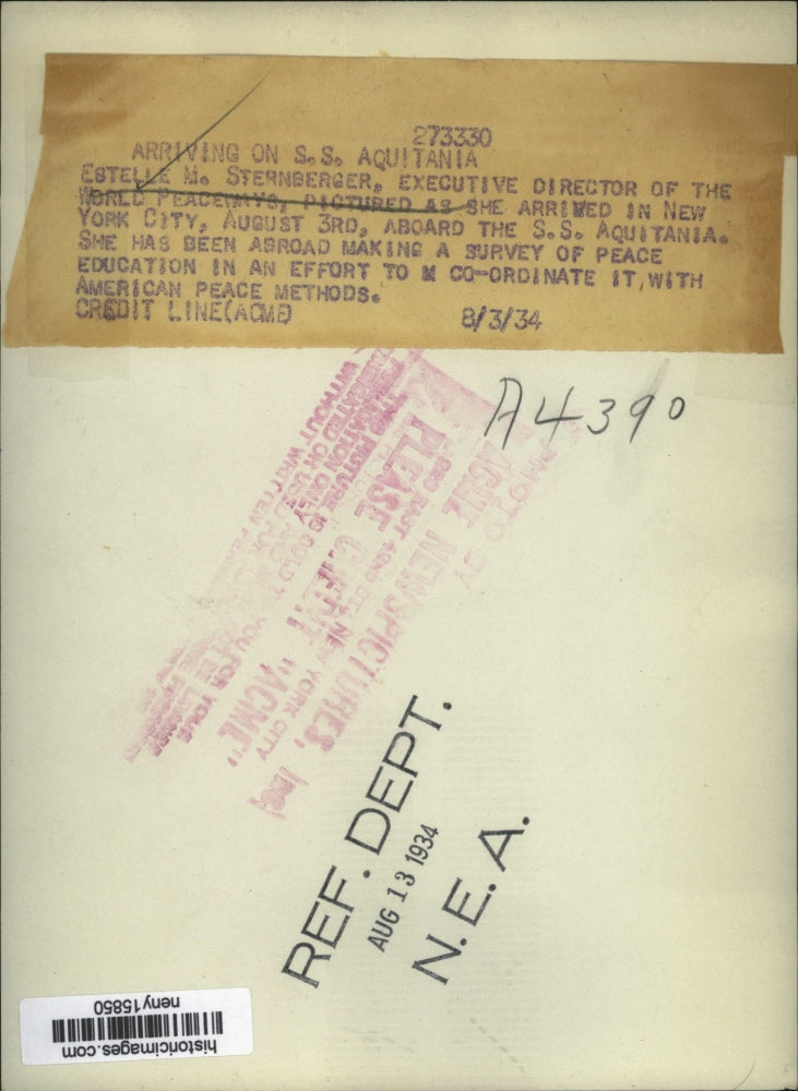 1934 Press Photo New York Estelle M. Sternberger,Director of World Peaceways NYC