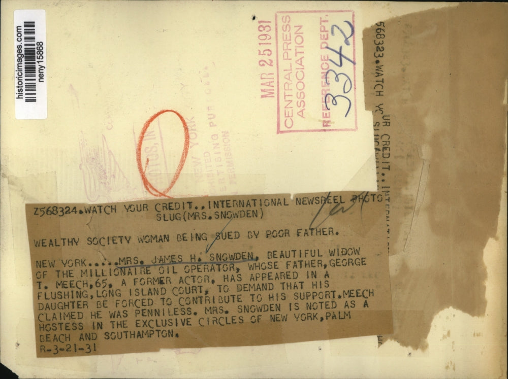 1931 Press Photo New York Wealthy Society Woman Being Sued by Poor Father NYC