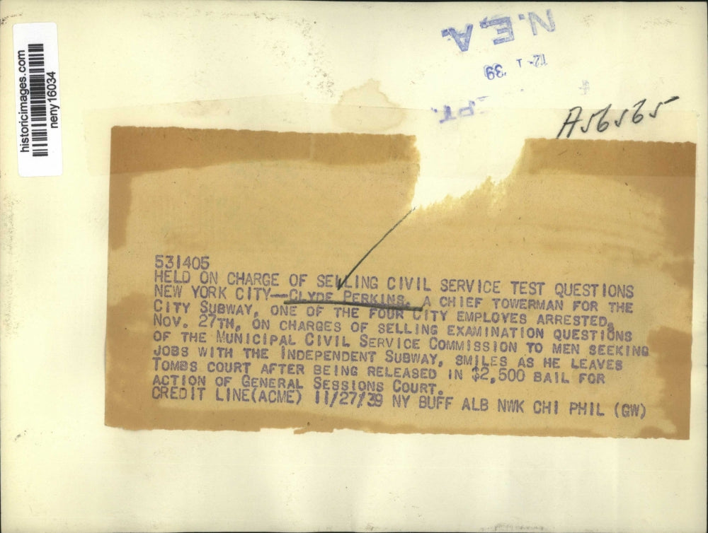 1939 Press Photo New York Held on Charge of Selling Civil Service Questions NYC