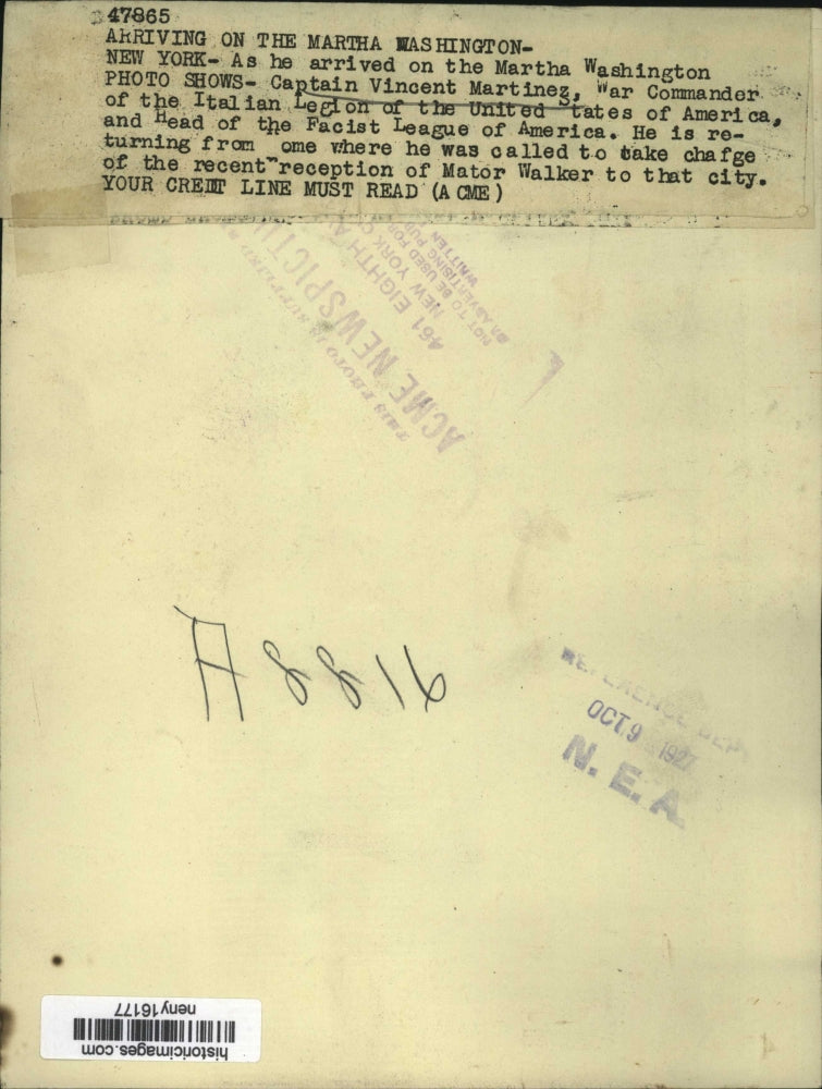 1927 Press Photo New York Arriving on the Martha Washington NYC - neny16177