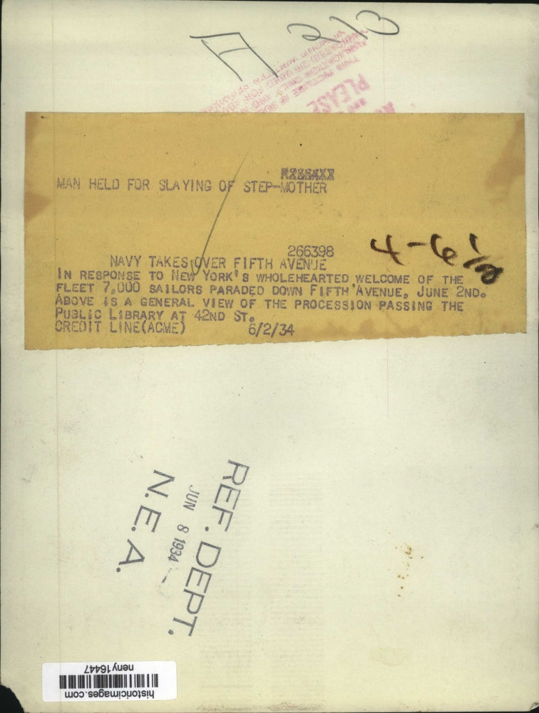 1934 Press Photo Navy Takes Over Fifth Avenue NYC - neny16447