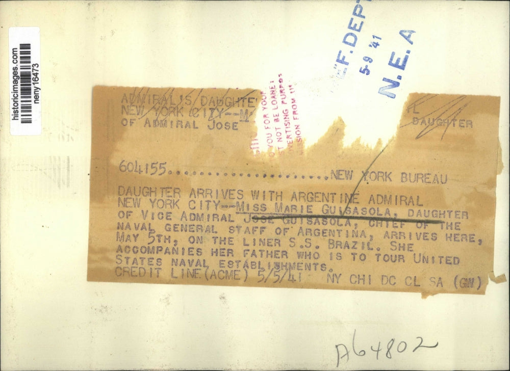 1941 Press Photo New York Marie Guisasola aboard liner S.S. Brazil NYC