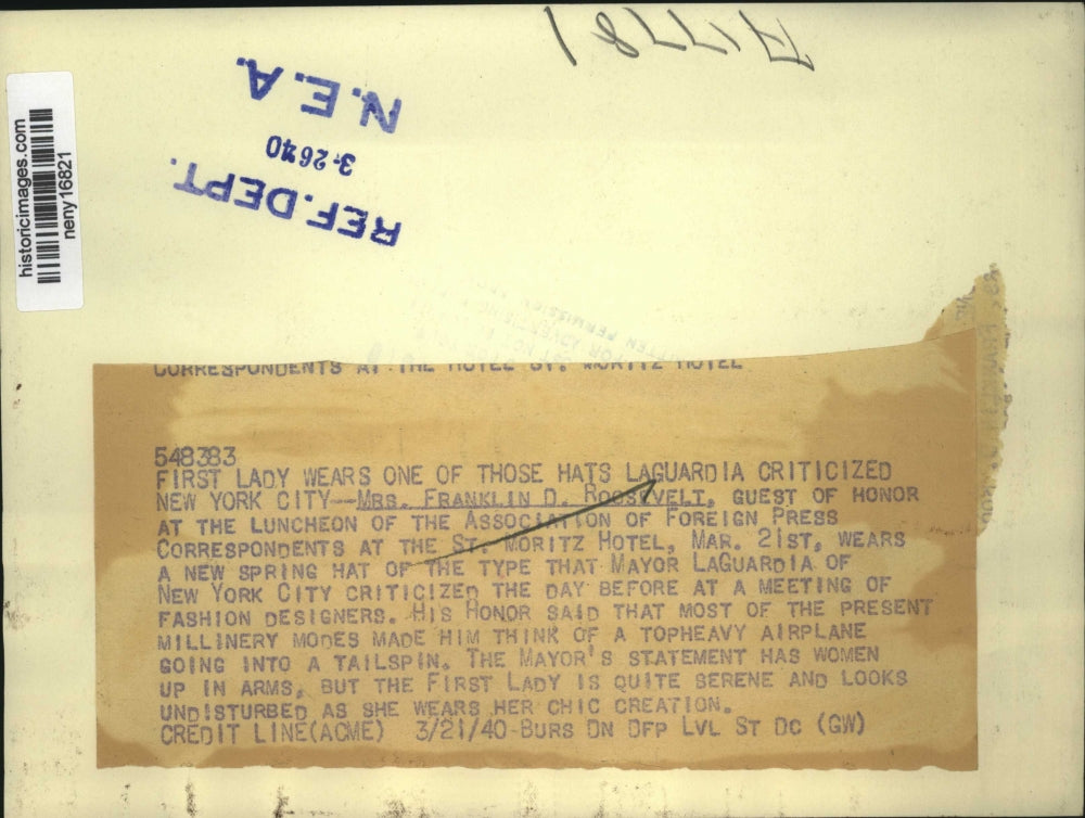 1940 Press Photo New York Mrs.Franklin Roosevelt at Foreign Press Luncheon NYC