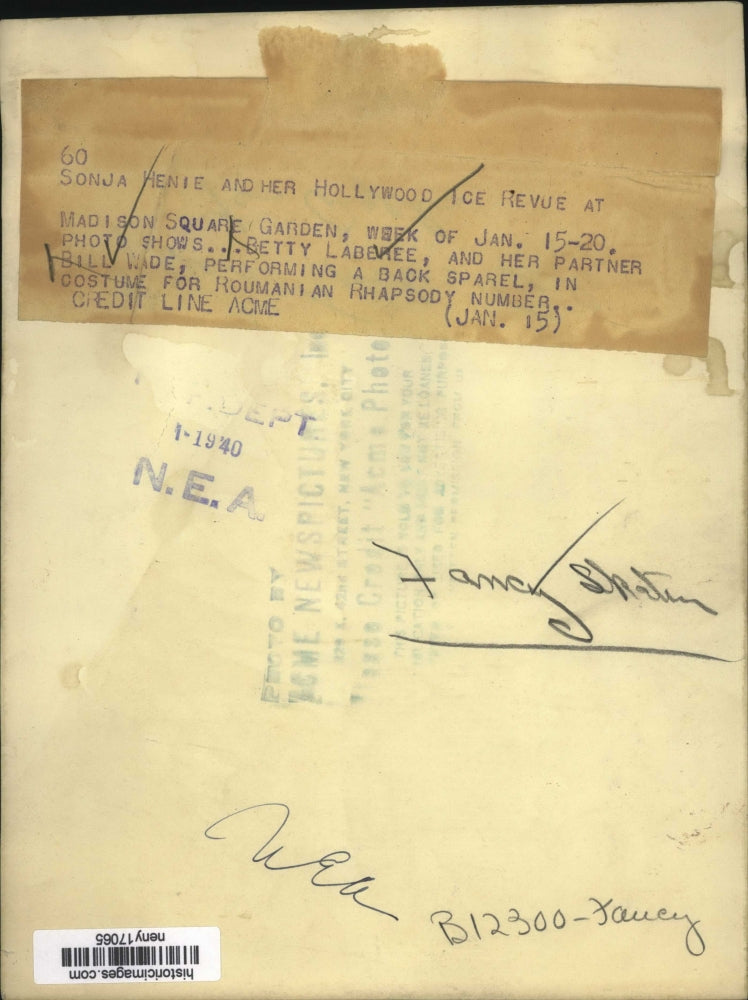 1940 Press Photo New York Betty Laberee & Bill Wade Hollywood Ice Revue NYC