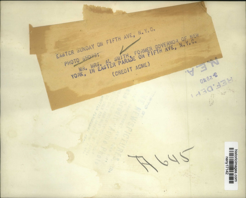 1940 Press Photo New York Alfred Smith in Easter Parade on Fifth Avenue NYC.