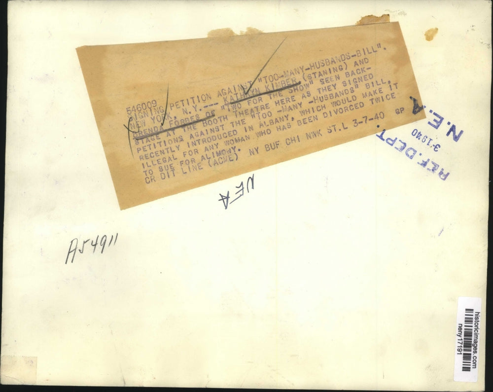 1940 Press Photo New York Kathryn Kimber, benda Forbes at Booth theater NYC