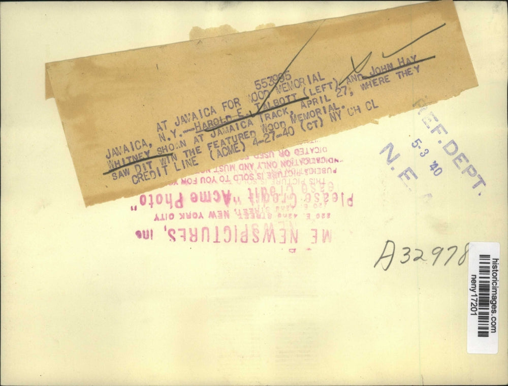 1940 Press Photo NEW YORK AT JAMAICA FOR WOOD MEMORIAL NYC - neny17201