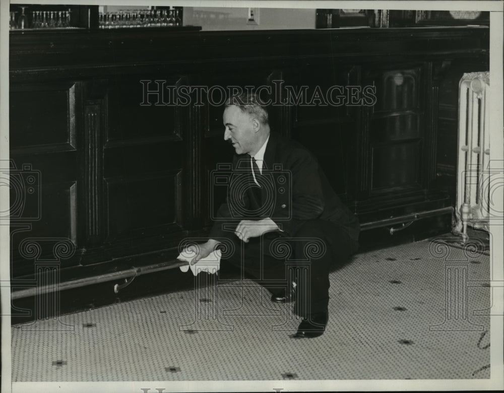 1933 Press Photo New York Bartender polish the rail of the Hotel Breoort Inn NYC