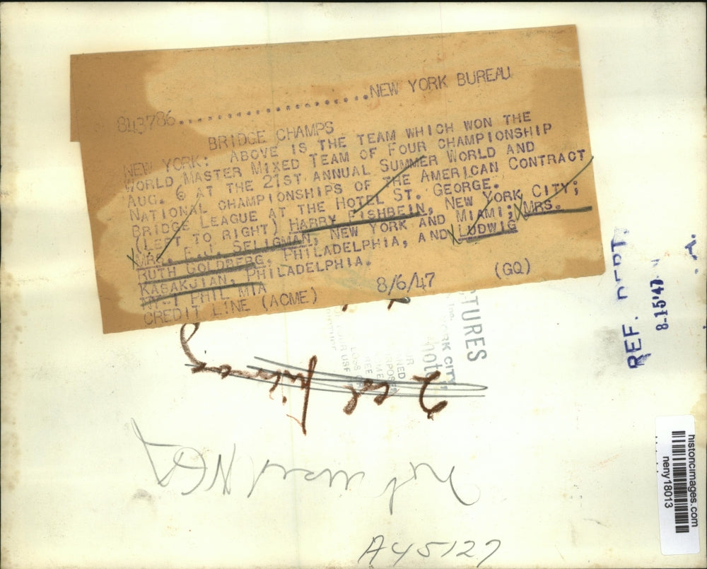 1947 Press Photo New YorkWorld Master Bridge champs at 21st annual meet NYC