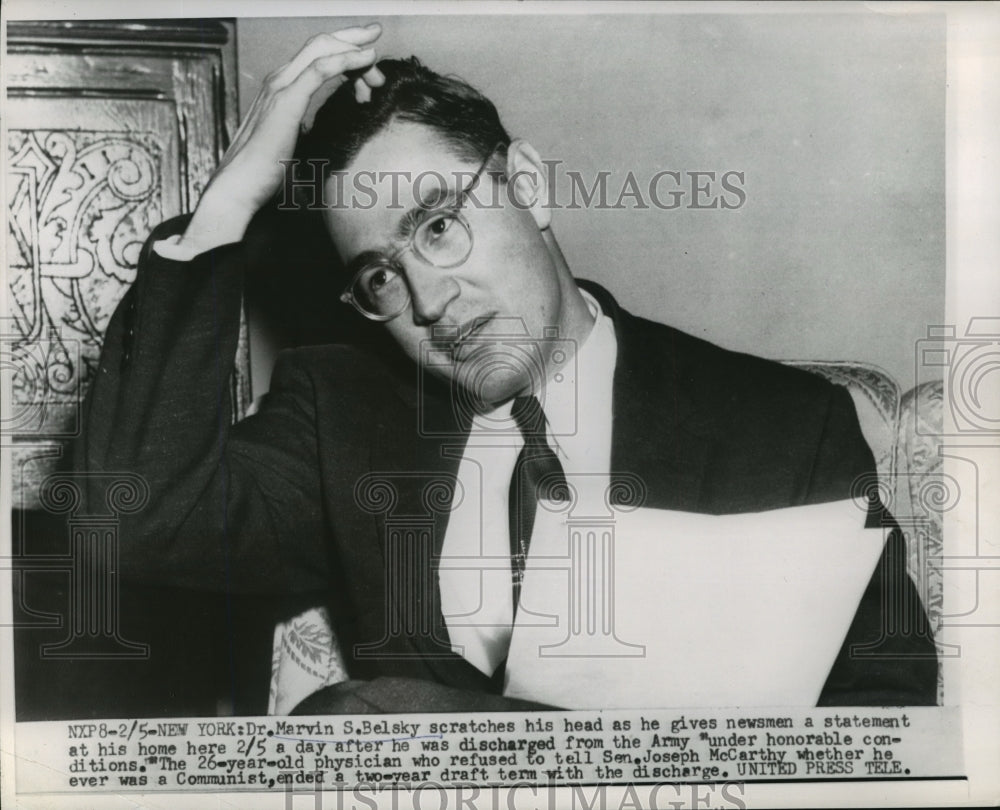 1955 Press Photo New York Dr.Marvin S.Belsky,discharged Army for being Communist- Historic Images