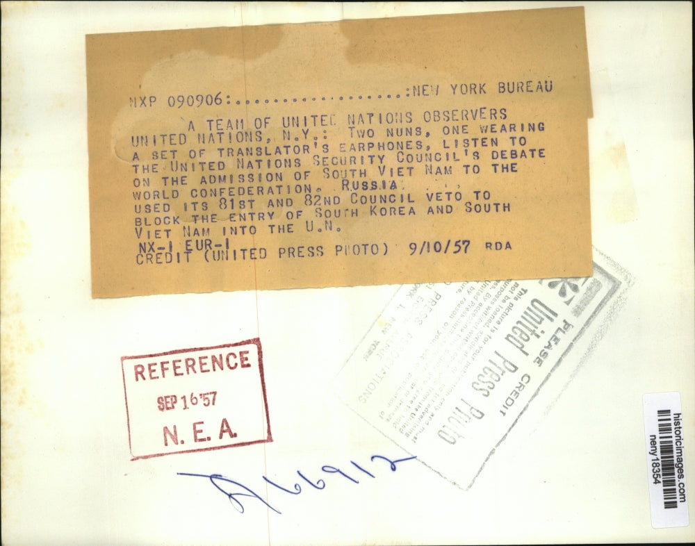 1957 Press Photo NEW YORK TEAM OF UNITED NATIONS OBSERVERS NYC - neny18354