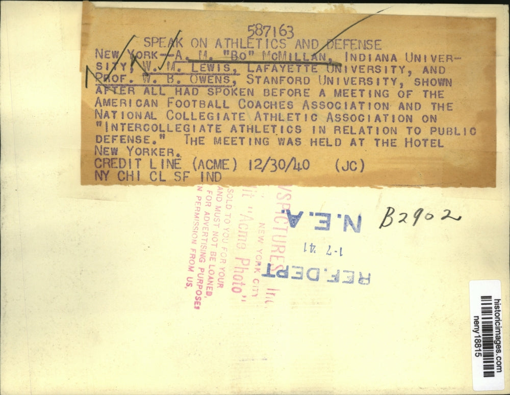 1940 Press Photo New York Athletics and Defense Meeting at Hotel New Yorker NYC