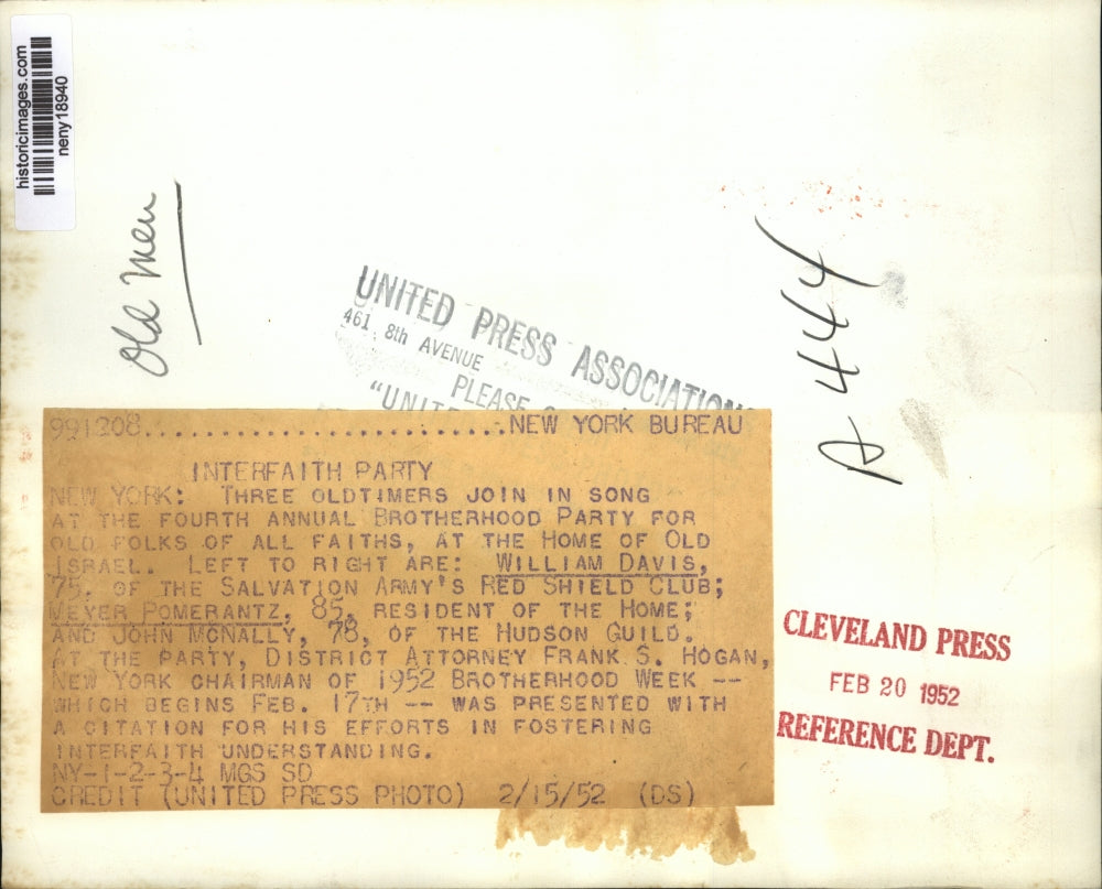 1952 Press Photo New York William Davis, Meyer Pomerantz, Frank S. Hogan NYC