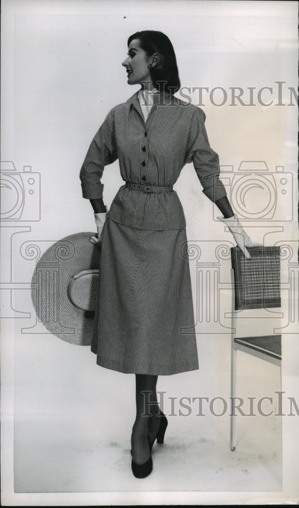 Load image into Gallery viewer, 1951 Press Photo New York Lampl dress designed in seersucker modeled NYC
