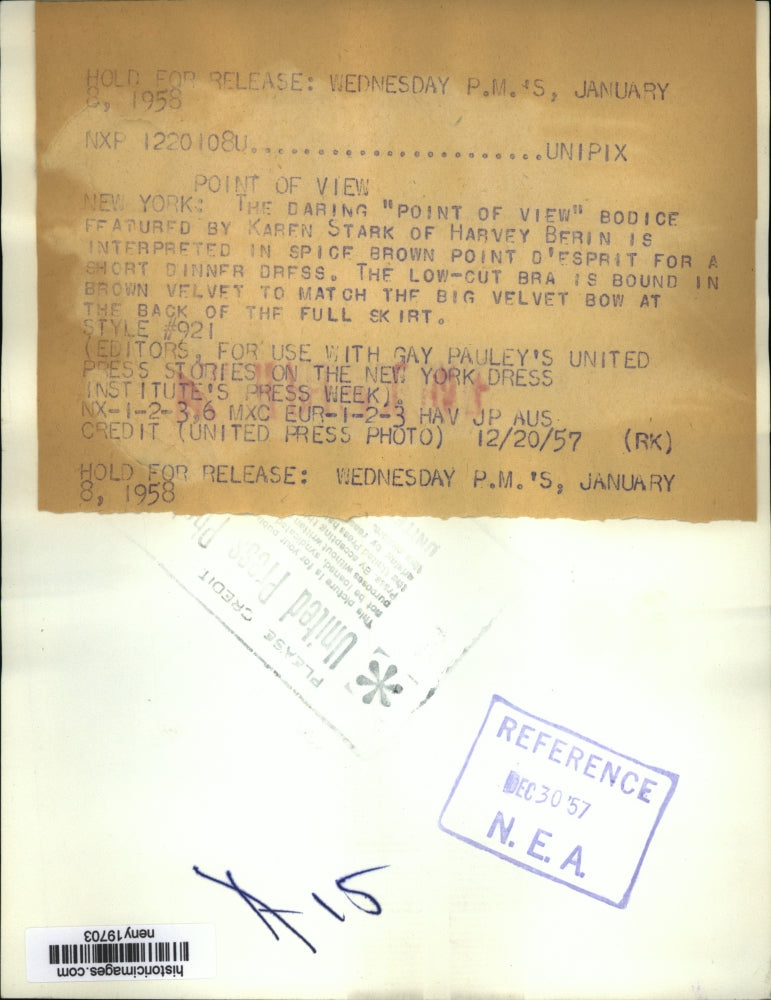 1957 Press Photo NEW YORK KAREN STARKS MODELS SHORT DINNER DRESS NYC - neny19703