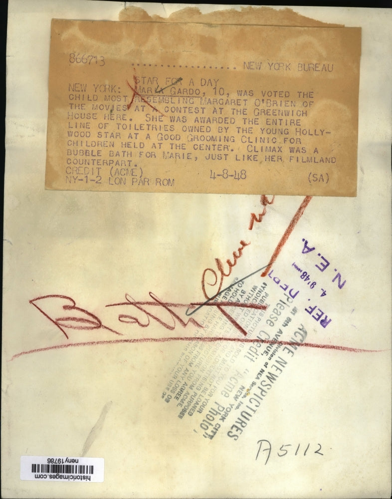 1948 Press Photo NEW YORK STAR FOR A DAY NYC - neny19786