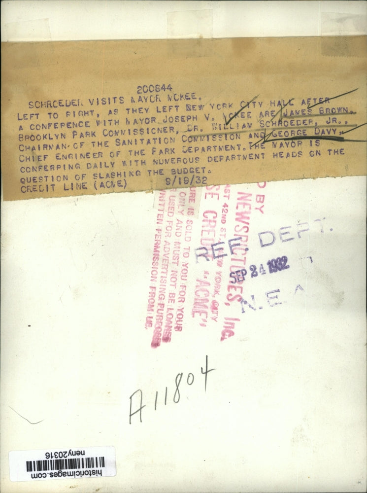 1932 Press Photo New York James Brown, Dr William Schroeder Jr. George Davy NYC